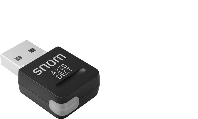 SNOM-A230 USB DECT Dongle, Suitable For All Snom D7XX- and D3XX- series Desk Phones With USB Port, No configuration necessary SNOM-A230 USB DECT Dongle, Suitable For All Snom D7XX- and D3XX- series Desk Phones With USB Port, No configuration necessary